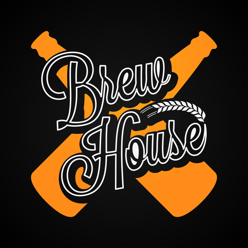 啤酒瓶标志。BREW House标签背景。