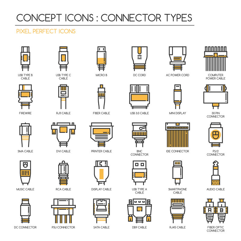 连接器类型、细线和像素完美图标