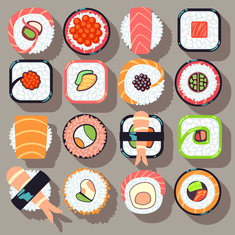 寿司日本料理食物平面矢量图标