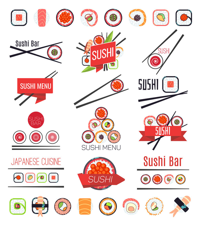 日本寿司吧或餐厅菜单矢量集