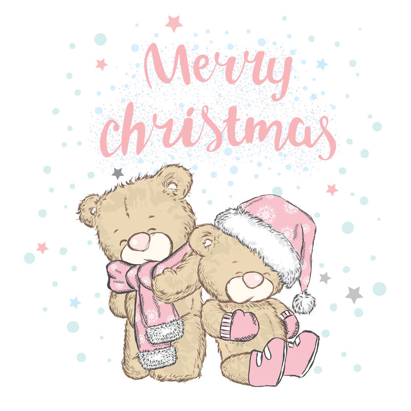 戴着帽子和围巾的可爱熊-卡片或海报的矢量图-印在衣服上-寒假-圣诞节和新年