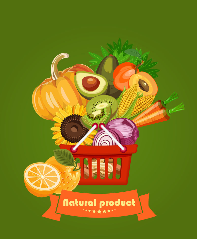 有机食品-一套蔬菜、水果和香料-农家饭-海报-菜单
