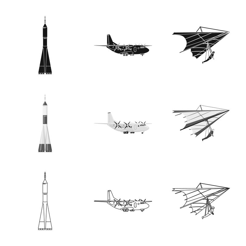 平面的孤立物体和运输符号-平面和天空股票向量图集