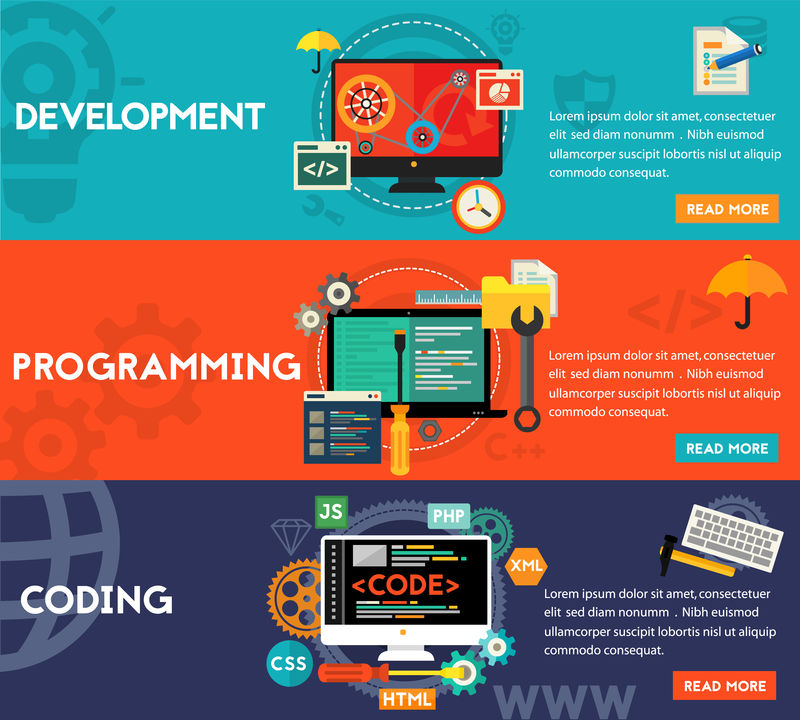 规划、开发和编码概念横幅