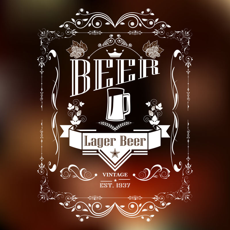 一套工艺啤酒徽章-在黑板上带有设计元素-酒吧、酒吧和餐厅的复古设计-啤酒杯垫