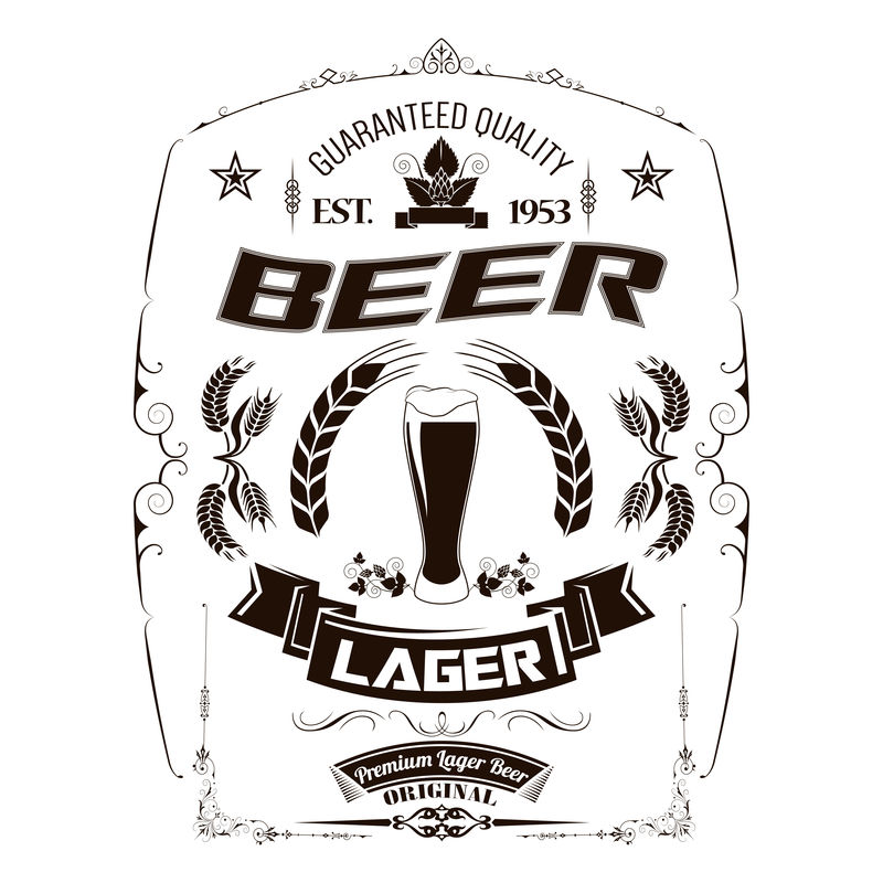 手绘啤酒标志-玻璃上满是工艺啤酒、淡啤酒、淡啤酒、粗壮的矢量图案