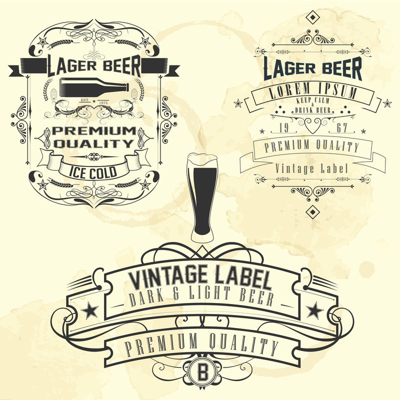 啤酒标志、标签和设计元素