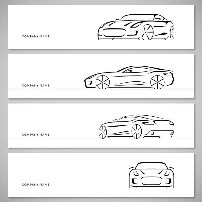跑车矢量轮廓、轮廓、轮廓集