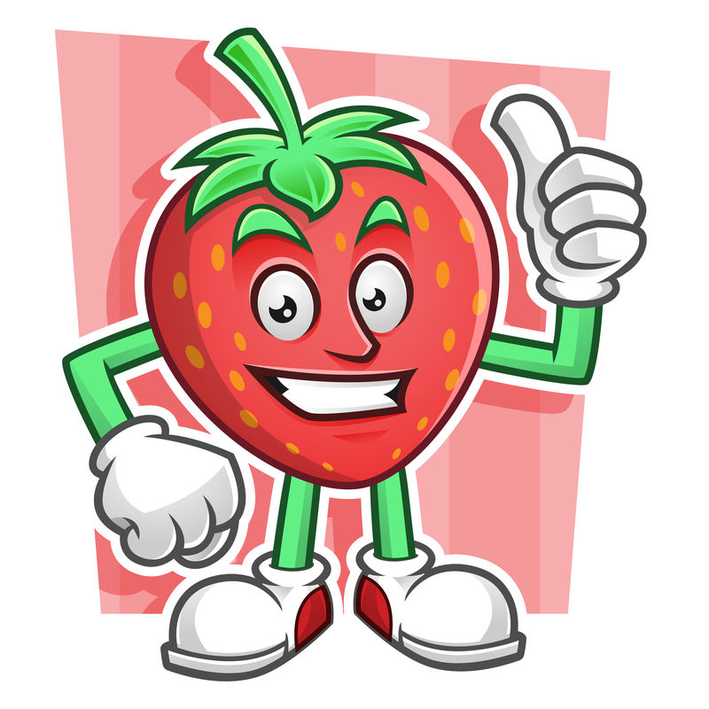 竖起草莓吉祥物-草莓特征向量-草莓商标