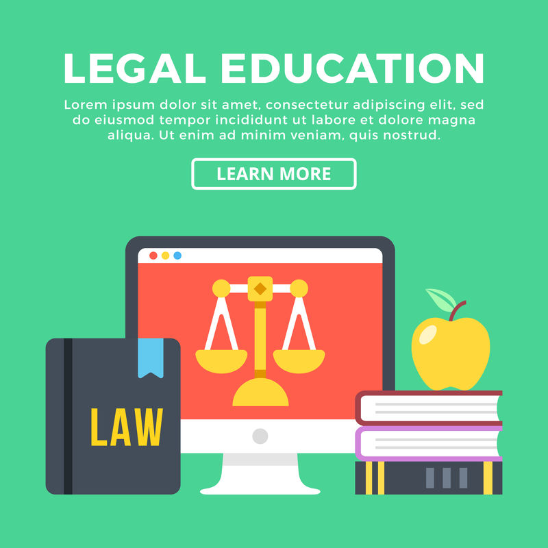 法律教育理念-用于网页横幅、网页设计、信息图形、印刷材料的现代平面图标、图形元素和对象-平面设计矢量图