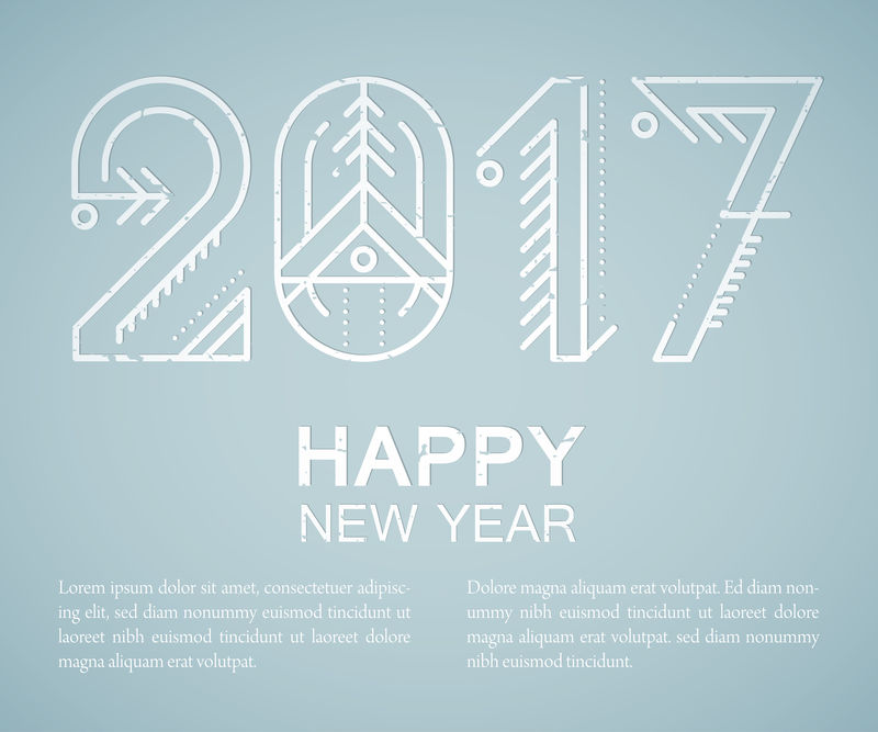 带有装饰性2017标志的新年贺卡模板。