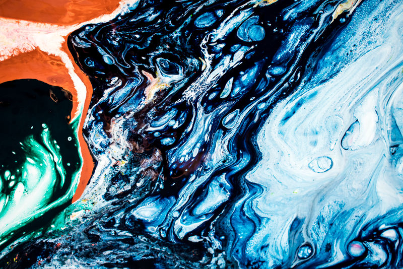 美丽的抽象背景-金和深蓝混合丙烯酸漆-大理石纹理-当代艺术