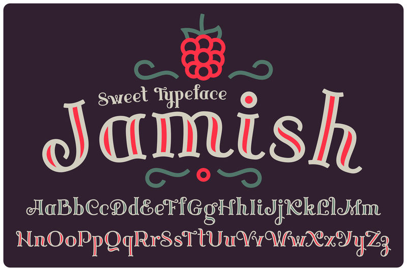 雅致的装饰字体-名为“Jamish”-带有小浆果图标和小装饰