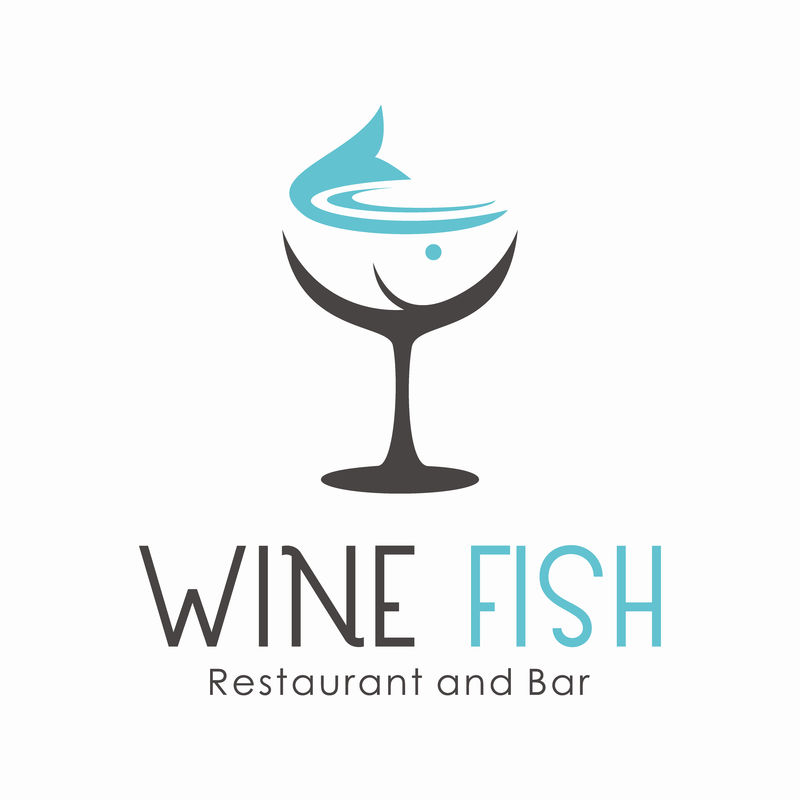 餐厅或酒吧标识的酒鱼标识设计模板