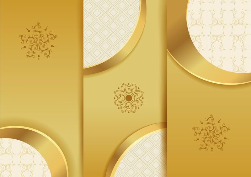 抽象几何花卉艺术装饰金背景模板菜单卡，邀请设计