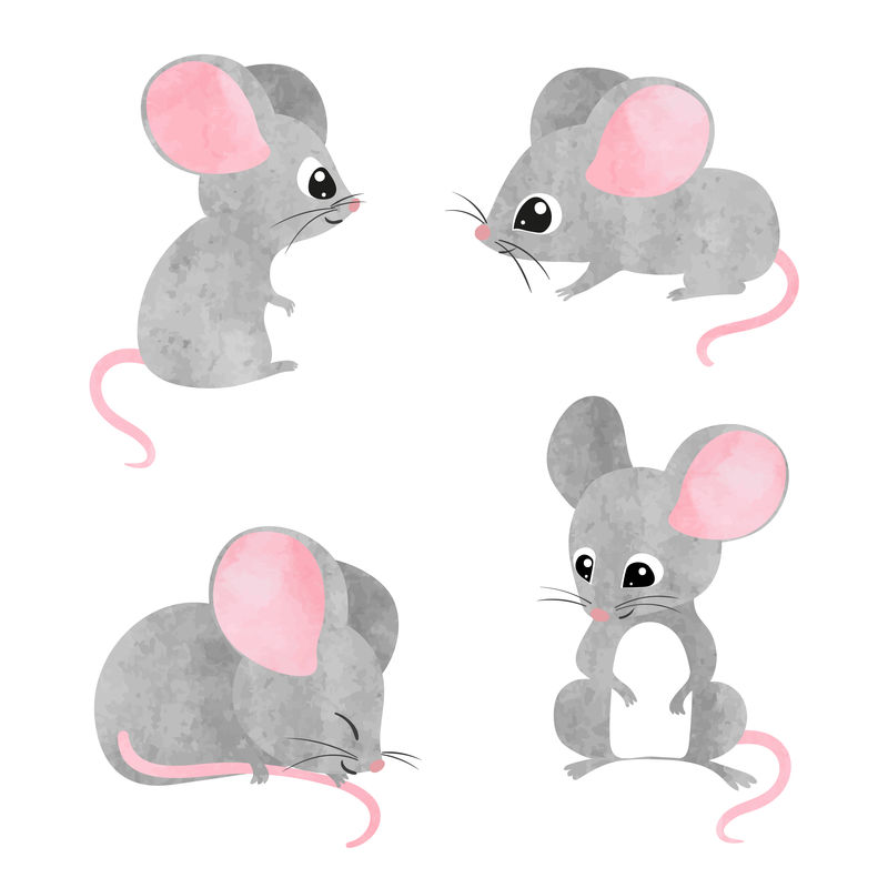 一群可爱的小老鼠-矢量水彩鼠标收藏