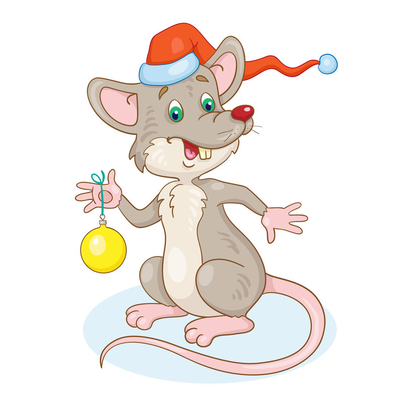 有趣的灰鼠象征新年-卡通风格-白底隔离