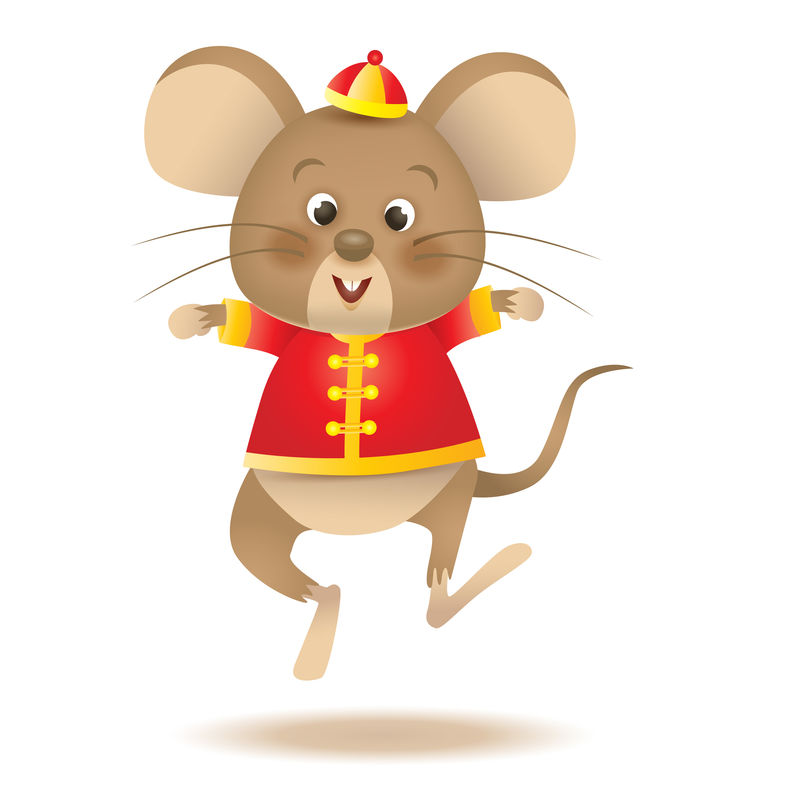 可爱的卡通鼠在中国传统服装欢乐跳跃-中国新年2020-矢量