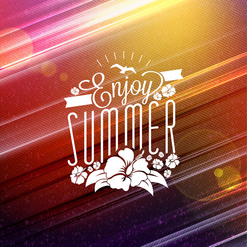 暑假和暑假旅游海报。彩色复古背景上的排版夏季徽章。矢量图解