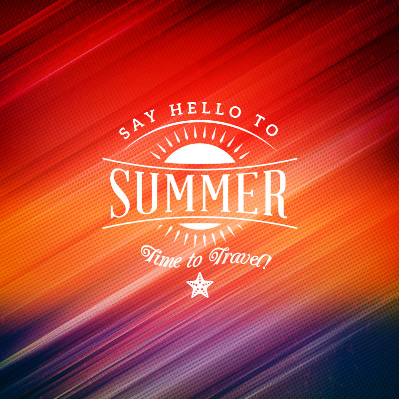 暑假海报。彩色复古背景上的排版夏季徽章。矢量图解