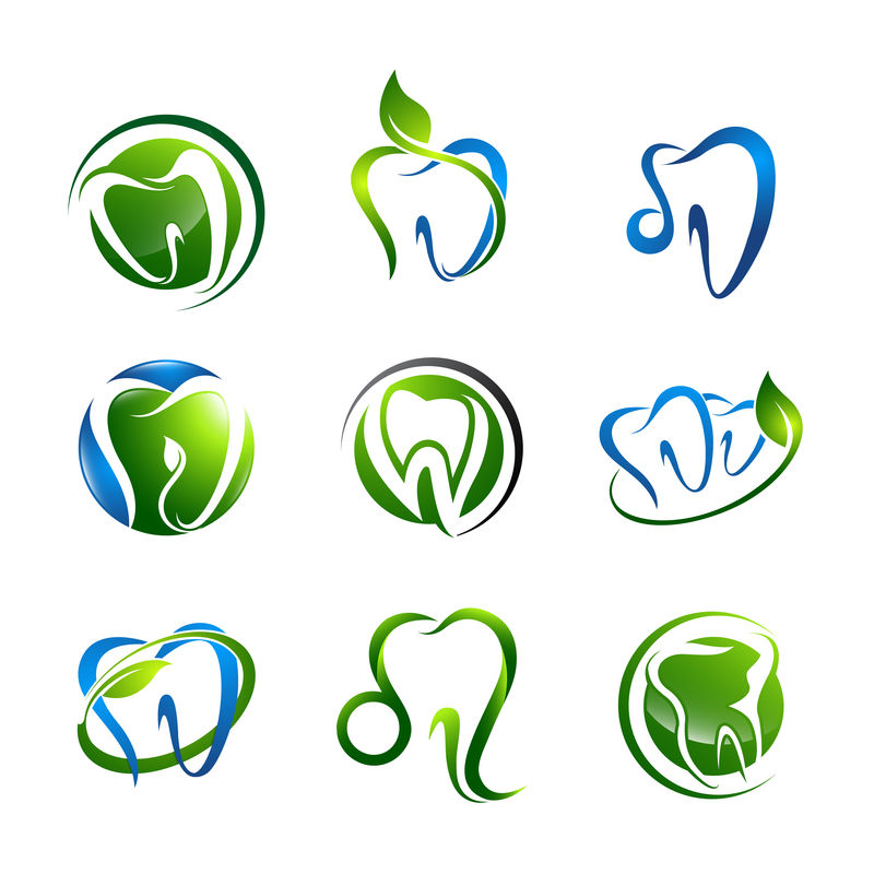 牙齿标识设置牙齿医疗保健概念设计。符号