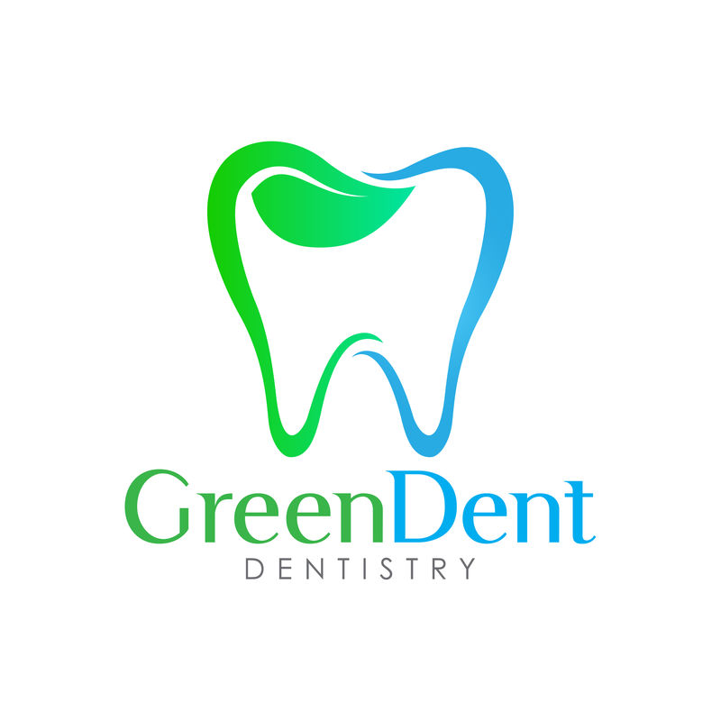 现代优雅的绿叶牙科标志。