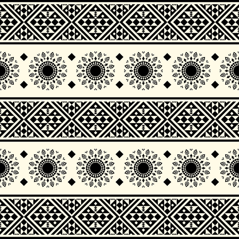Ikat Aztec设计-黑色和白色的本地无缝图案插图矢量