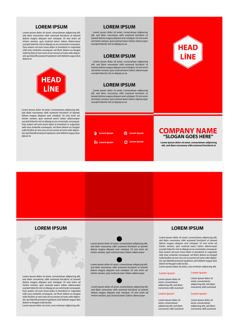 红色抽象展布模板-小册子背景-小册子有封面-矢量设计在A4大小的商业年度报告
