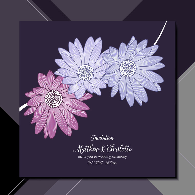 抽象背景上精致的花卉卡片-婚礼邀请函模板-问候-设计元素-手绘菊花矢量图案