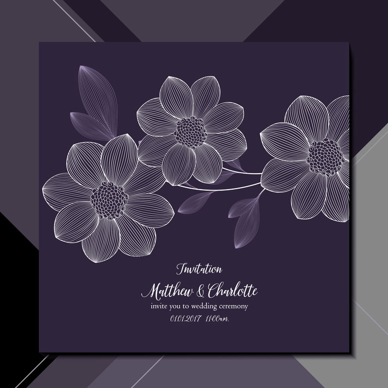 抽象背景上精致的花卉卡片-婚礼邀请函模板-问候-设计元素-有手绘花的矢量图案
