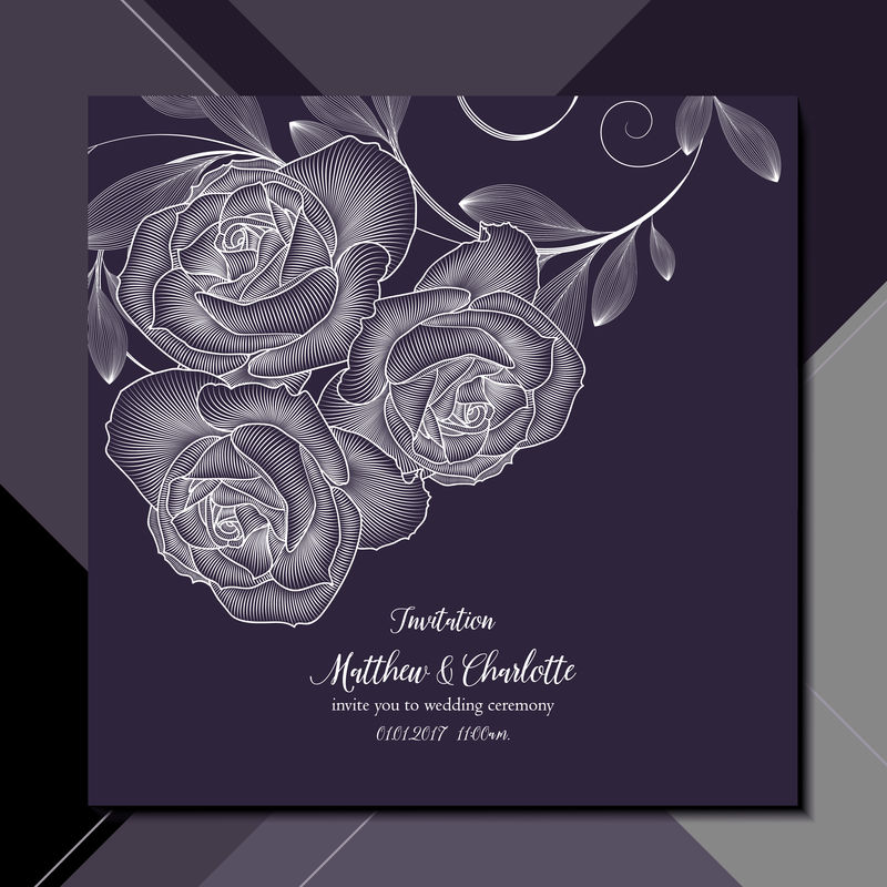 抽象背景上精致的花卉卡片-婚礼邀请函模板-问候-设计元素-手绘玫瑰矢量图案