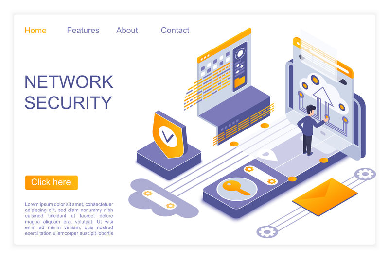 网络安全登录页等距向量模板
