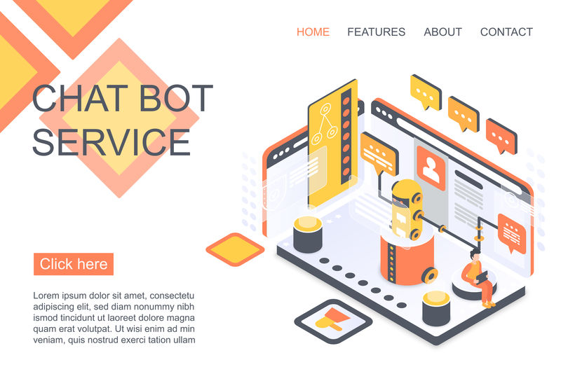 聊天机器人服务等距矢量登录页面模板