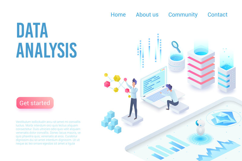 数据分析和可视化等距登陆页面矢量模板