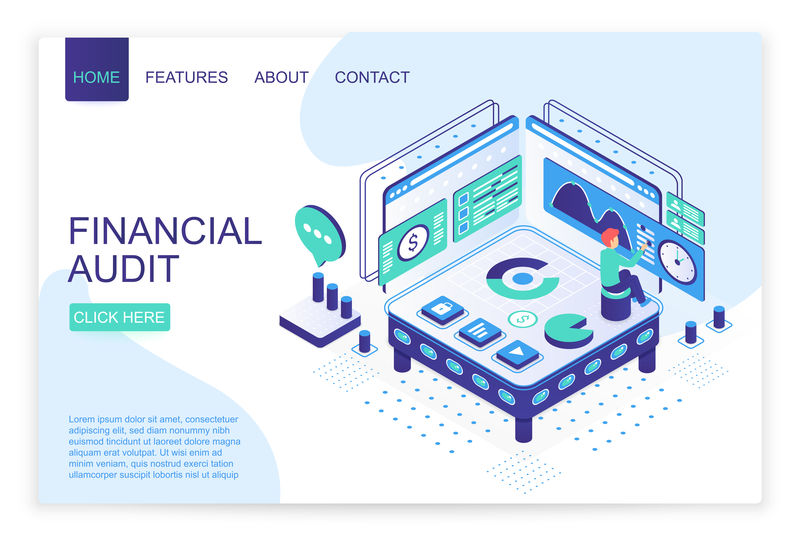 财务审计登录页等距向量模板