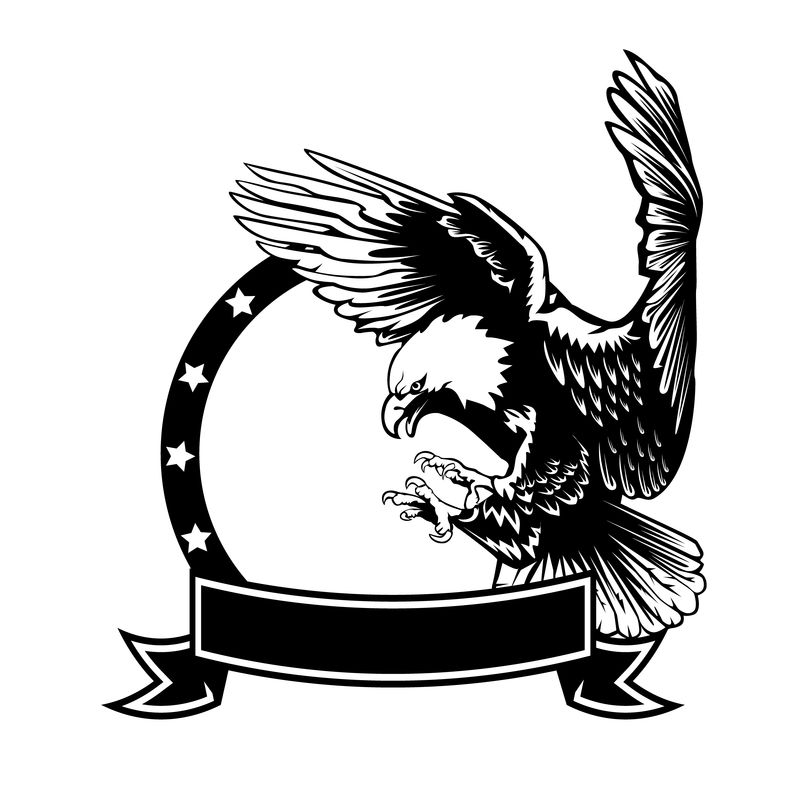 独立于白色插图上的鹰徽-美国鹰-象征和独立的鸟-猎鹰的复古彩色标志