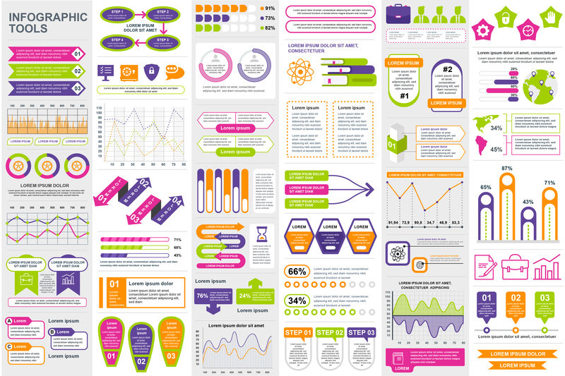信息图元素数据可视化矢量设计模板-可用于步骤、选项、业务流程、工作流、图表、流程图概念、时间线、营销图标、信息图形