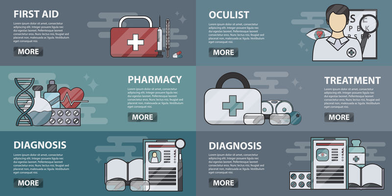网站平面设计横幅的矢量集合-医疗、眼科、医学和眼科专业的概念