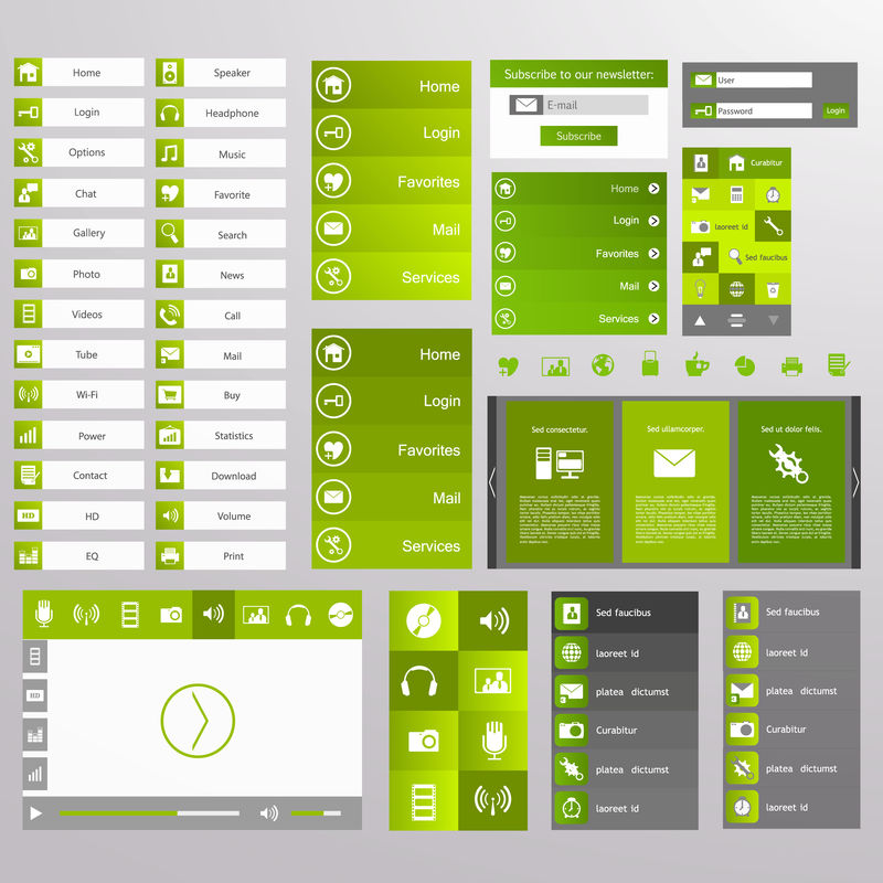 绿色网页设计-元素-按钮-图标-网站模板