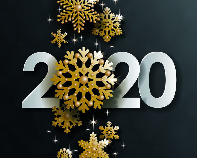 圣诞假期设计-剪纸雪花风格-精致的深色背景-金色问候语-2020新年快乐-矢量图