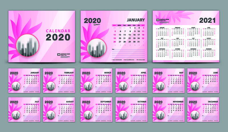 日历2020-2021，设置桌面日历2020模板向量，Cove
