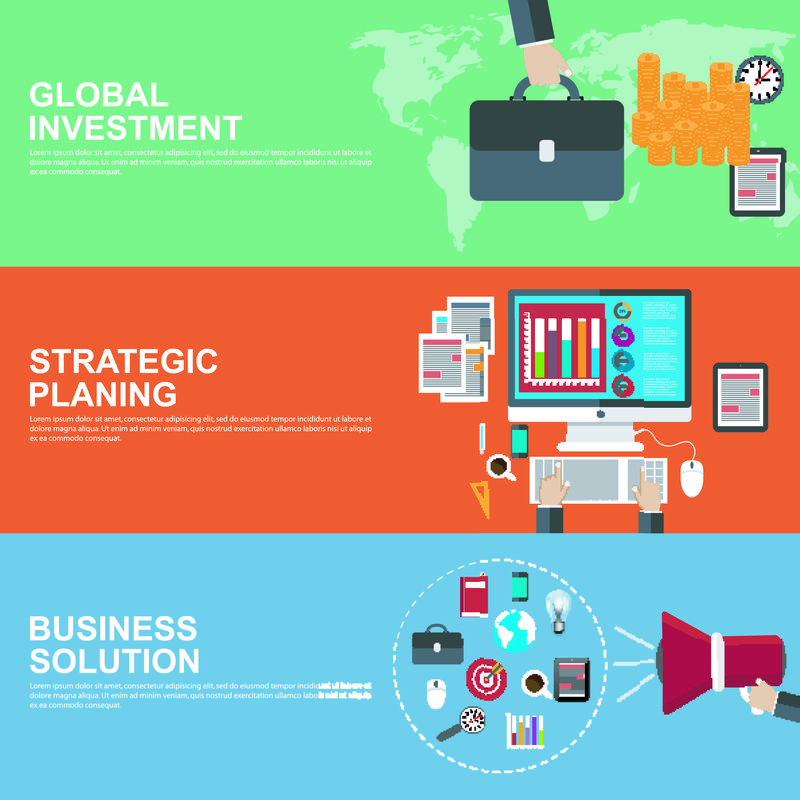 战略规划、全球投资和商业解决方案的平面设计概念