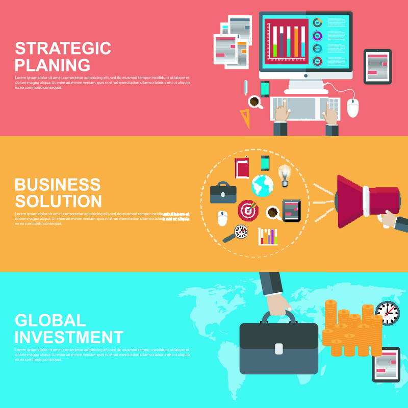 战略规划、全球投资和商业解决方案的平面设计概念