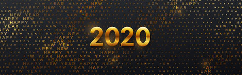 2020年新年快乐-矢量假日插图-季节性节日横幅概念-黑色背景-金色数字和印刷半色调图案-贺卡或派对邀请模板