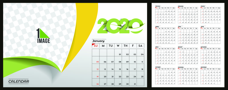 2020新年快乐日历-新年假期设计元素