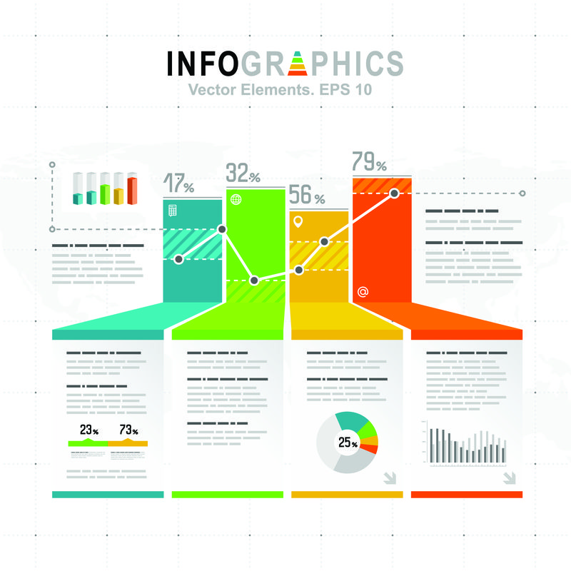 白色信息图形设置蓝色-绿色和橙色元素-矢量信息图形