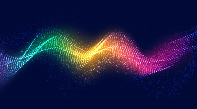 动态抽象彩色液体流动颗粒背景-闪烁的抽象粒子流背景-带有点组合的未来背景-EPS10矢量背景