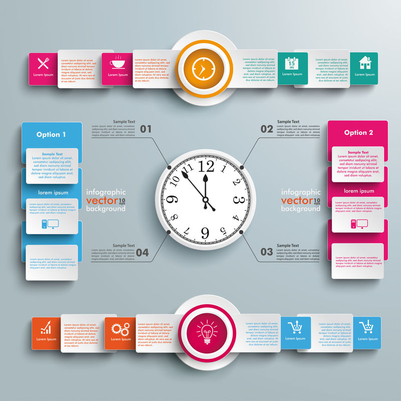 时钟4个选项大信息图2个圆圈横幅
