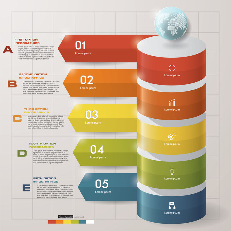 抽象出具有全局形状的5步模板-矢量图