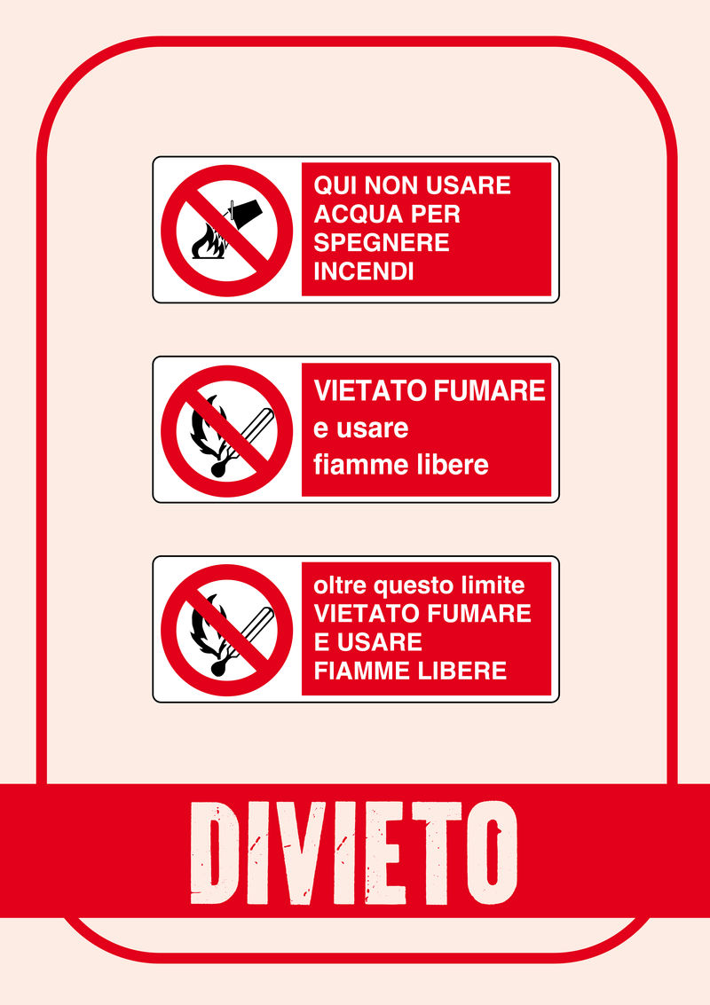 禁止标志：我们不用水灭火、吸烟、使用明火-超过此限度不吸烟、不使用明火
